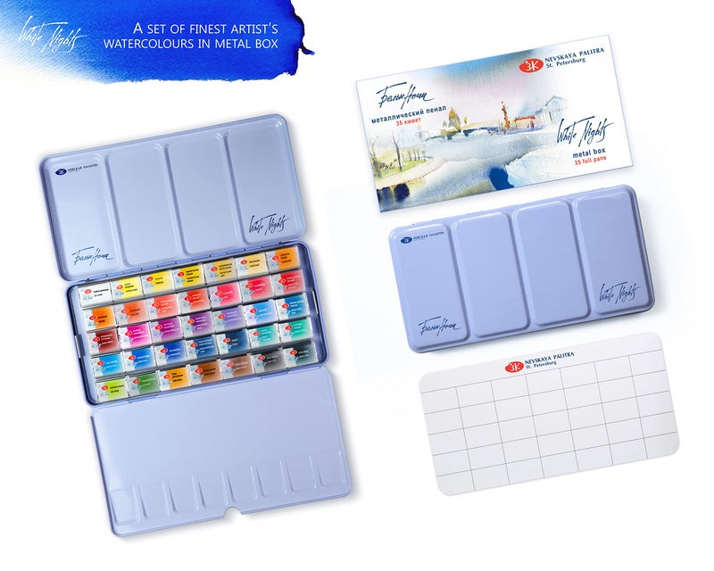 White Nights Extra Fine Watercolor Set 35 Full Pans (2.5ml), Artist-Grade, High-Pigment, Vibrant & Lightfast Colors in Durable Metal Case, Art Supplies by Nevskaya Palitra - Image 2